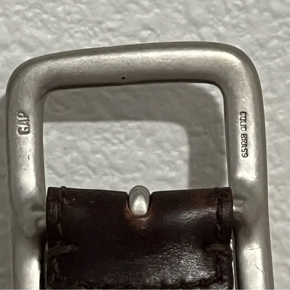 Y2K GAP Belt Boho Brown Leather Western Silver Solid Brass Square 1.5” Wide 32